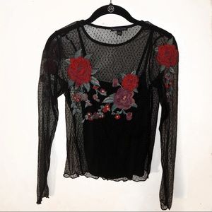 Sheer Mesh Top with Flower Embellishment